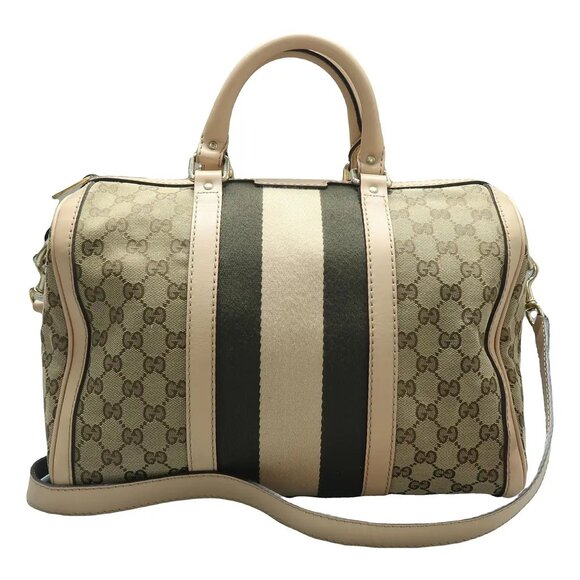 GUCCI Boston Brown Cloth Satchel 552-061925 - Picture 1 of 13